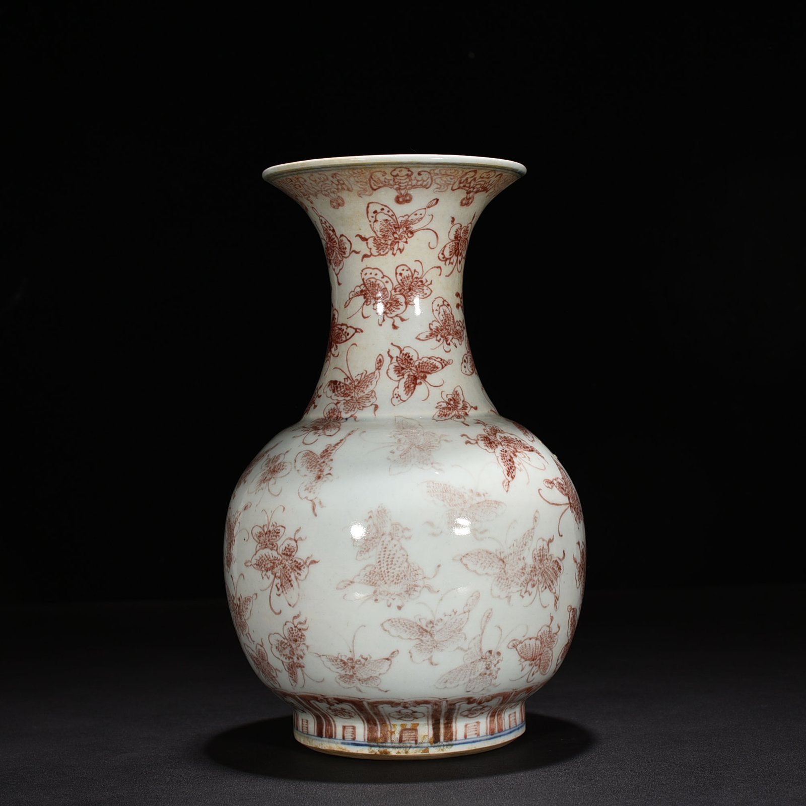 Qing Dynasty Qianlong square style underglaze red Happy Butterfly vase