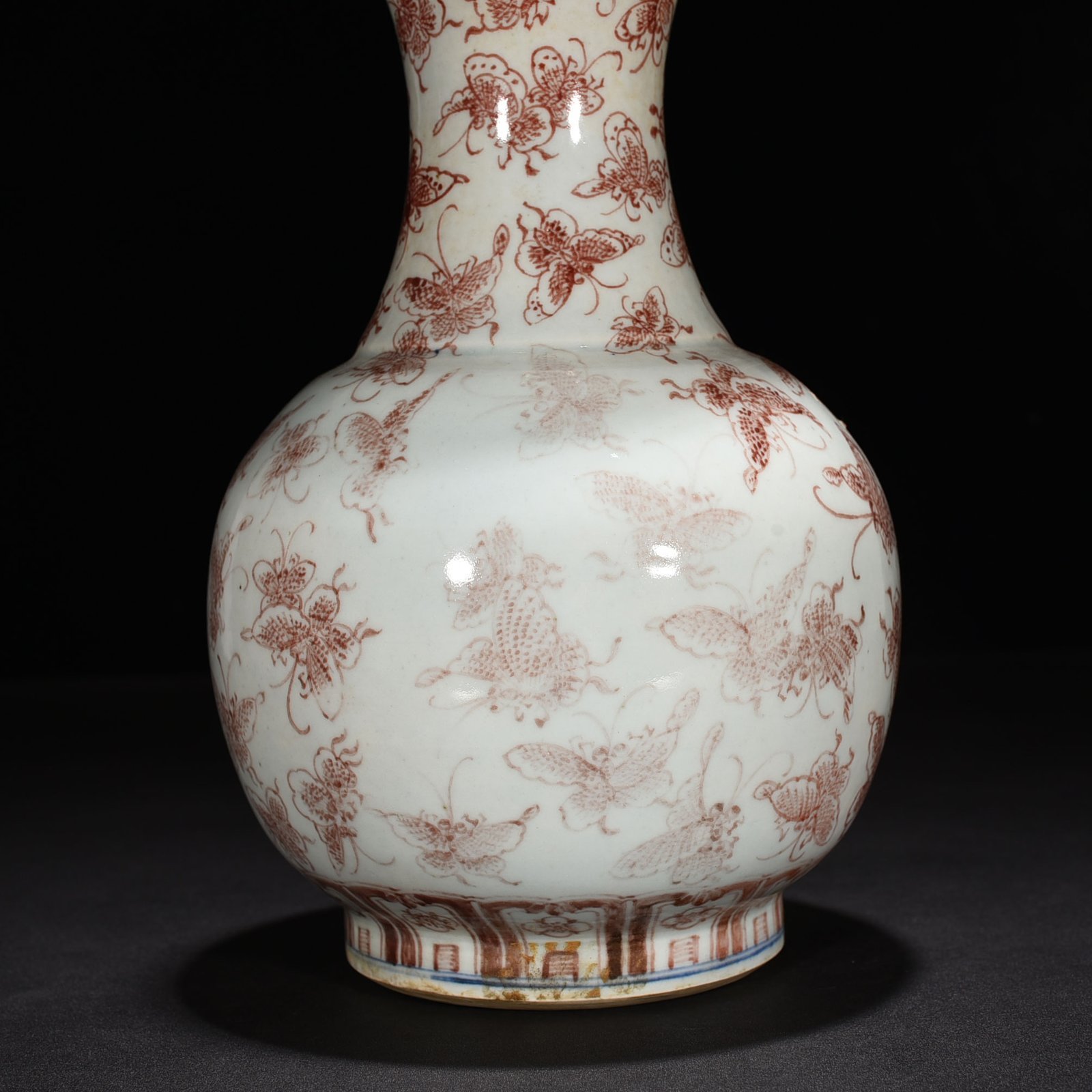 Qing Dynasty Qianlong square style underglaze red Happy Butterfly vase