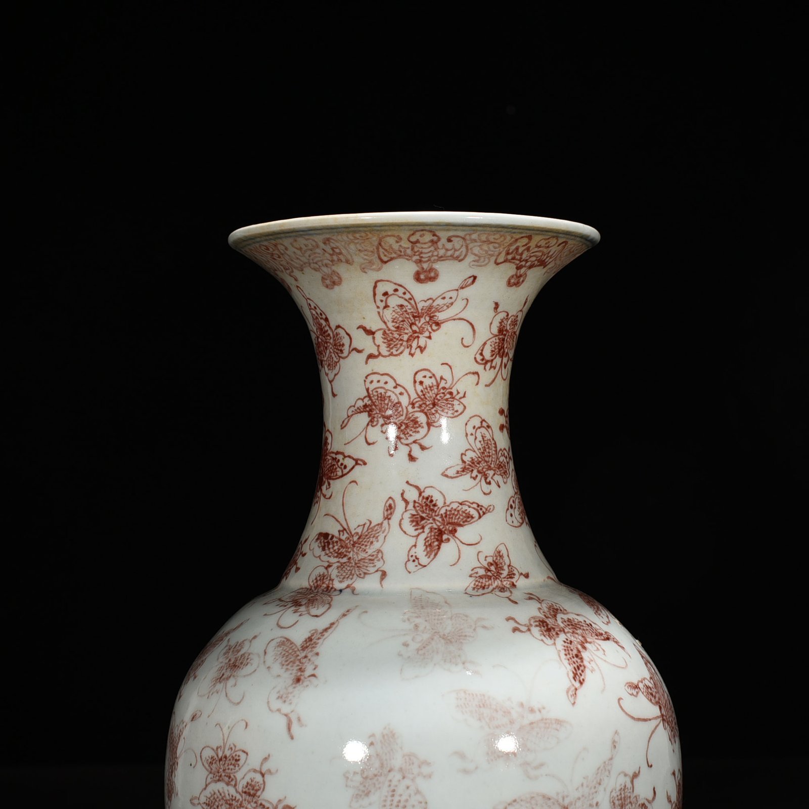 Qing Dynasty Qianlong square style underglaze red Happy Butterfly vase
