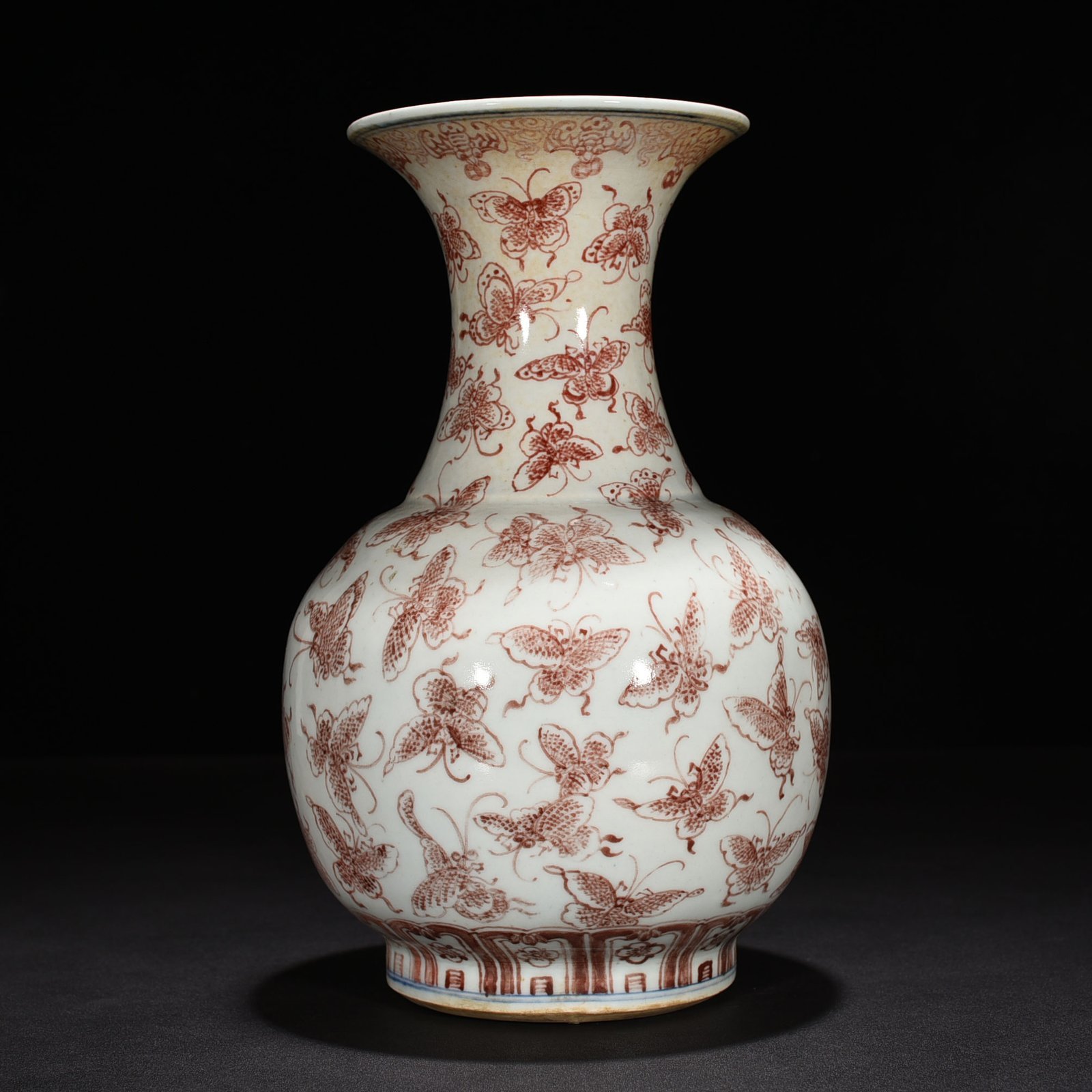 Qing Dynasty Qianlong square style underglaze red Happy Butterfly vase