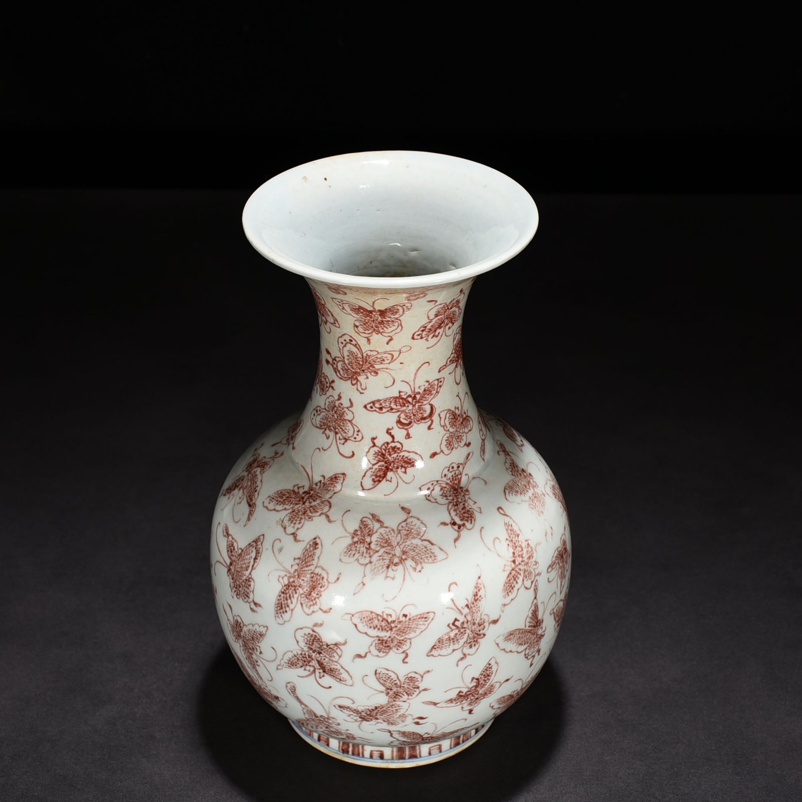 Qing Dynasty Qianlong square style underglaze red Happy Butterfly vase