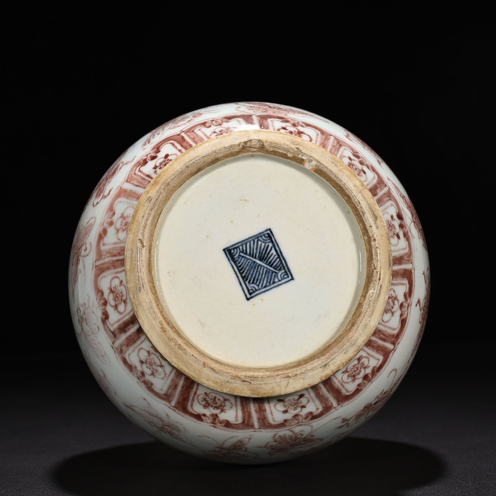 Qing Dynasty Qianlong square style underglaze red Happy Butterfly vase