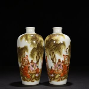 Qing Dynasty Qianlong enamel plum vase with five old figures