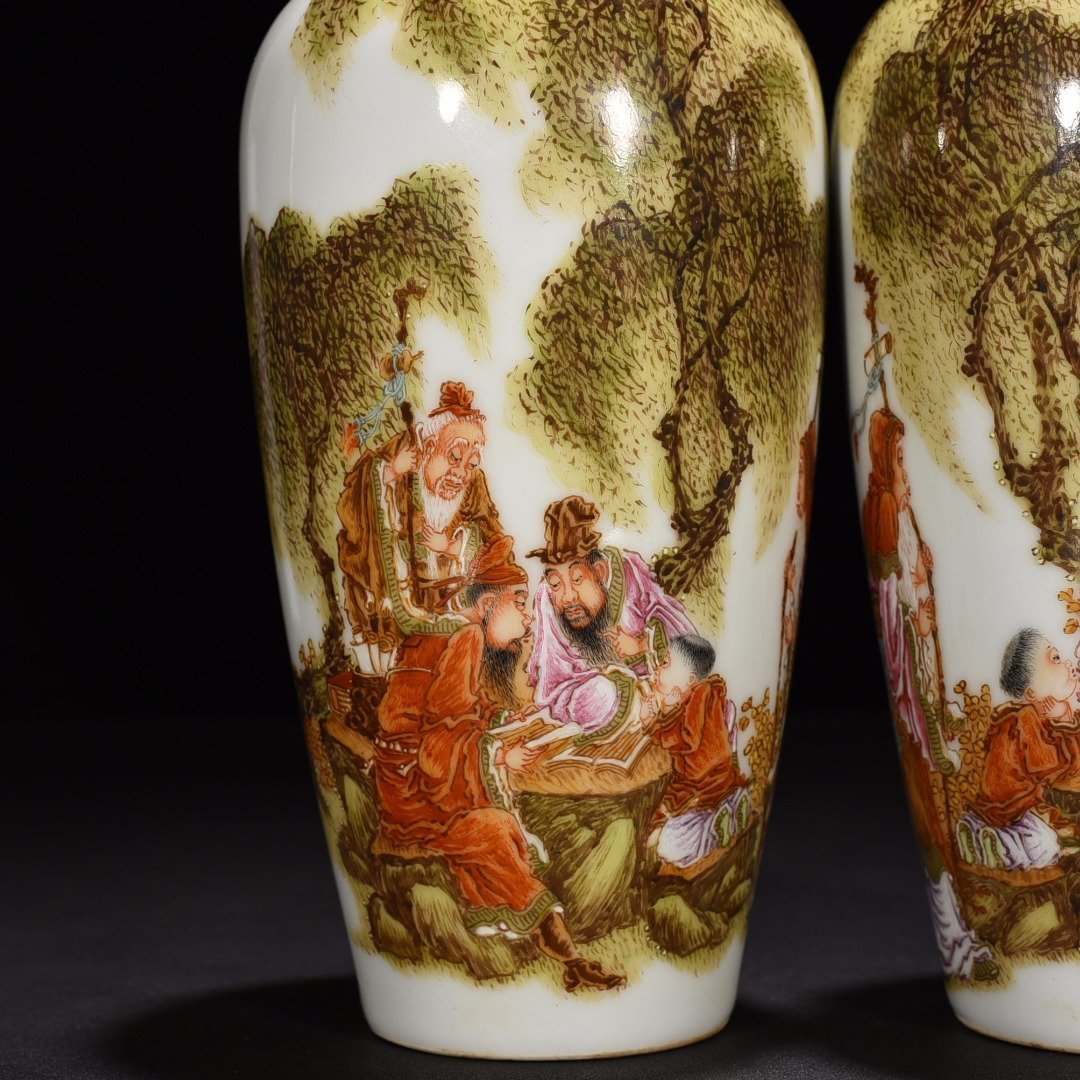 Qing Dynasty Qianlong enamel plum vase with five old figures