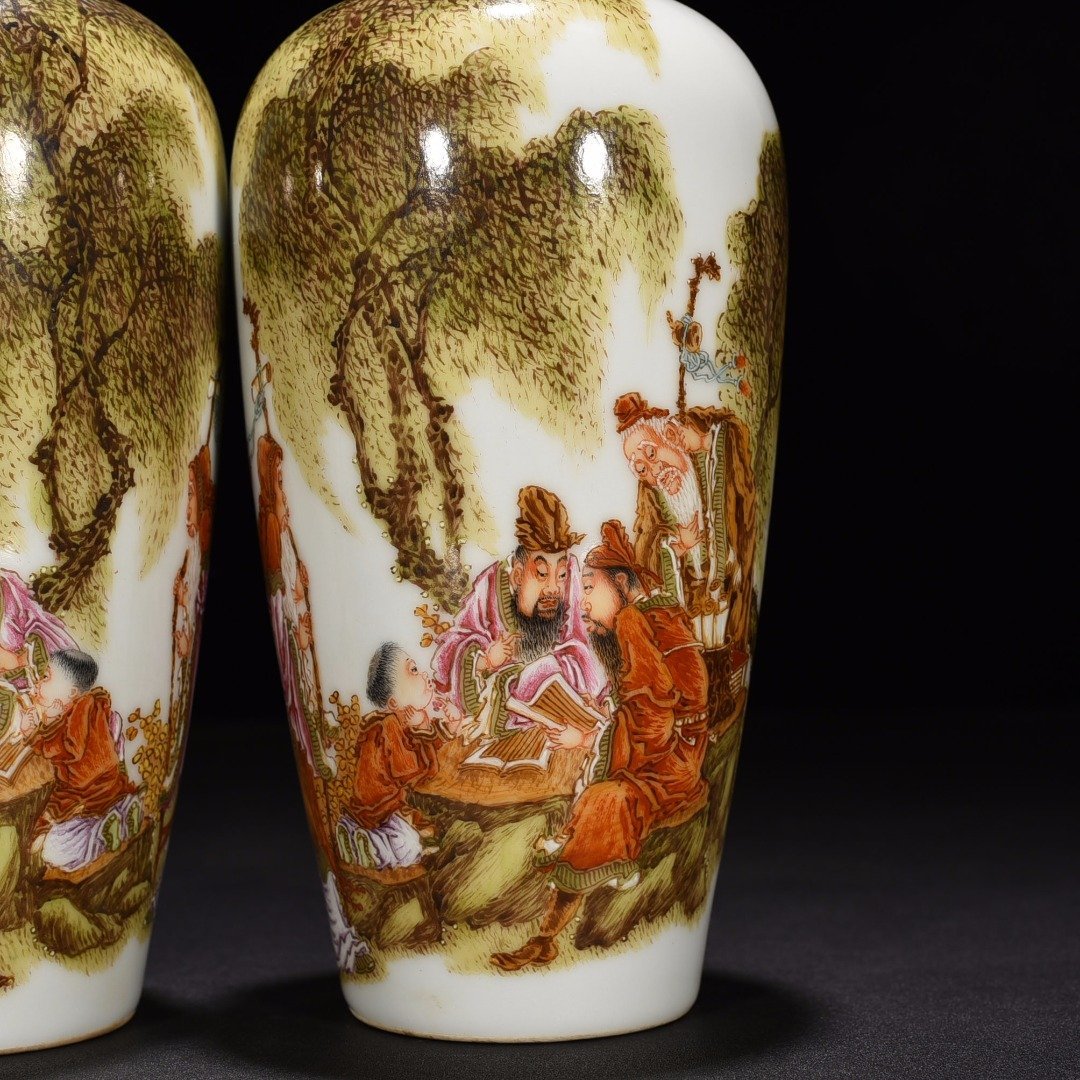 Qing Dynasty Qianlong enamel plum vase with five old figures