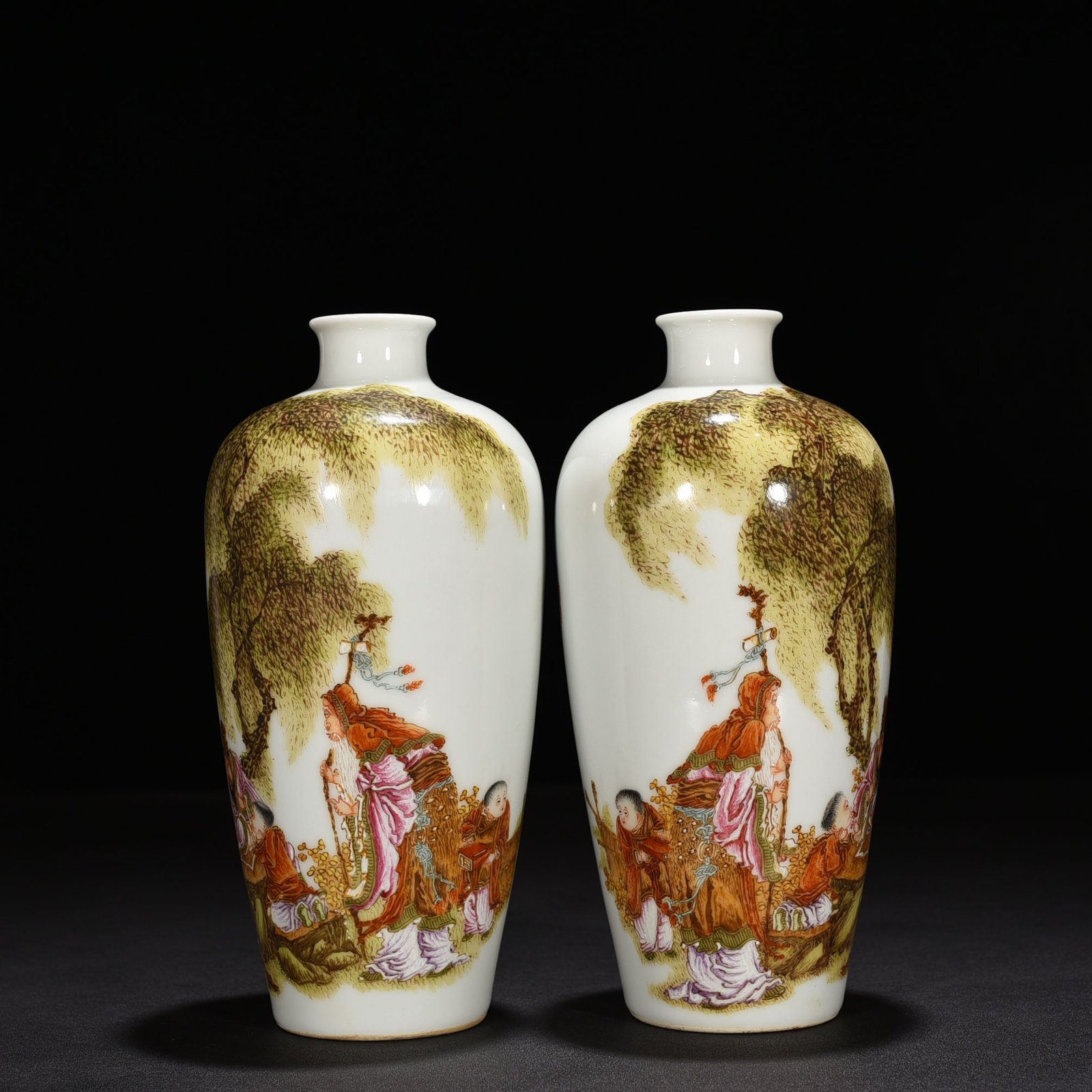 Qing Dynasty Qianlong enamel plum vase with five old figures