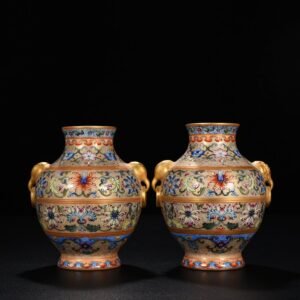 Qing Dynasty Qianlong enamel elephant ear vase with lotus pattern