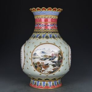 Qing Dynasty Qianlong enamel consecrated landscape verse vase
