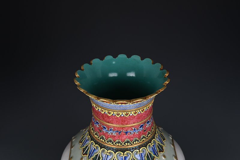 Qing Dynasty Qianlong enamel consecrated landscape verse vase