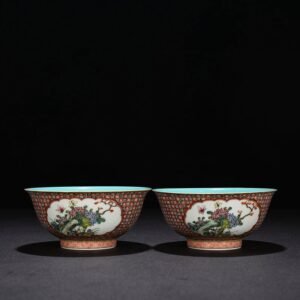 Qing Dynasty Qianlong enamel bowl with window and floral pattern