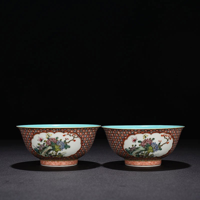 Qing Dynasty Qianlong enamel bowl with window and floral pattern