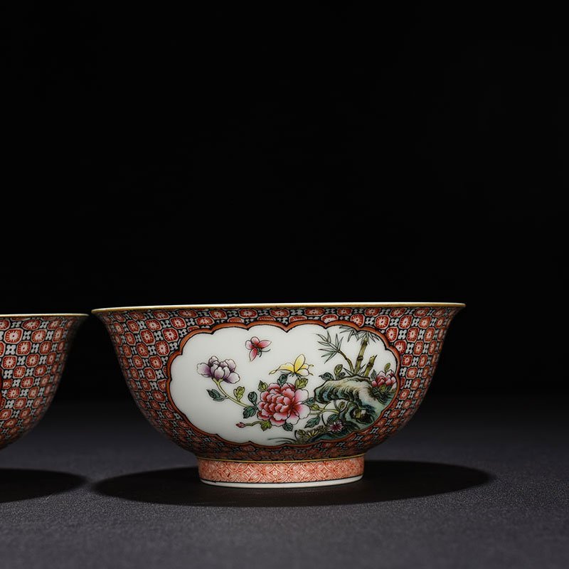 Qing Dynasty Qianlong enamel bowl with window and floral pattern
