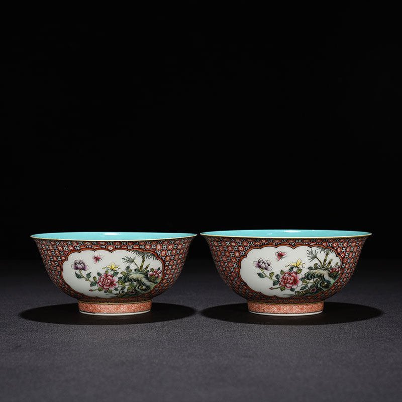 Qing Dynasty Qianlong enamel bowl with window and floral pattern
