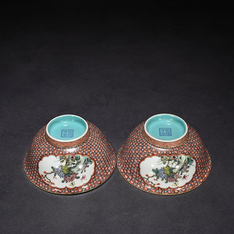 Qing Dynasty Qianlong enamel bowl with window and floral pattern
