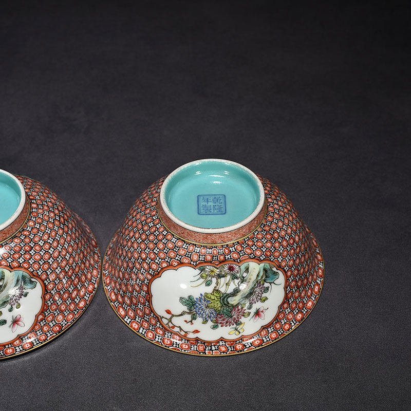 Qing Dynasty Qianlong enamel bowl with window and floral pattern