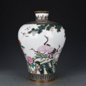 Qing Dyasnty Qianlong enamel pine and crane longevity plum vase