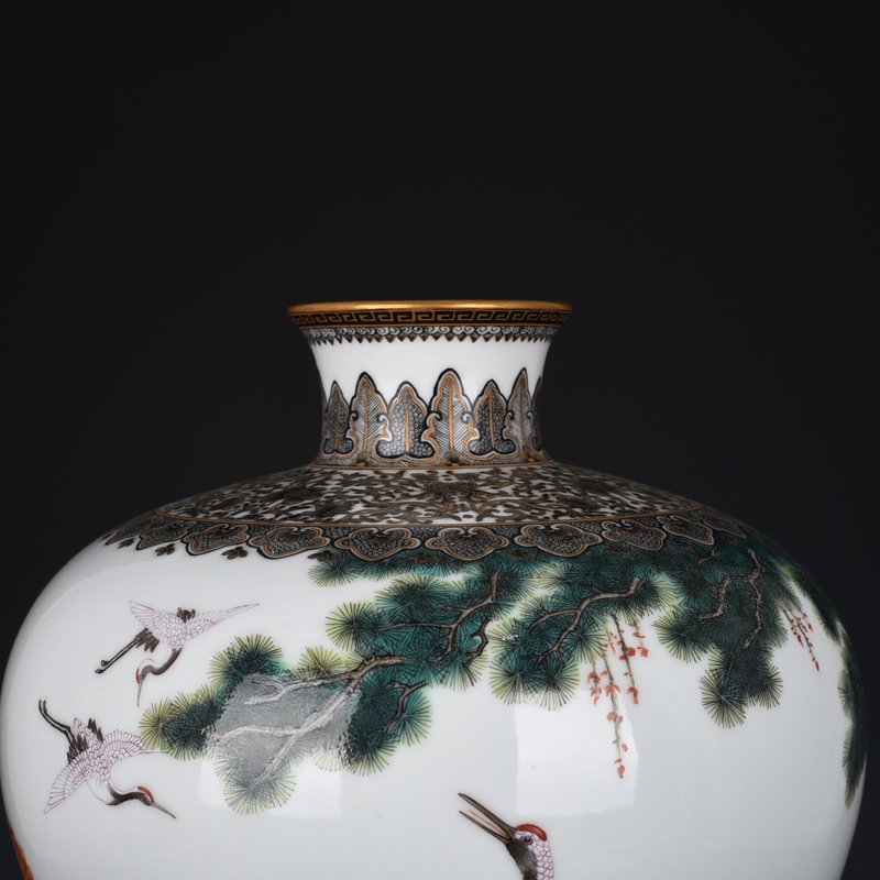 Qing Dyasnty Qianlong enamel pine and crane longevity plum vase