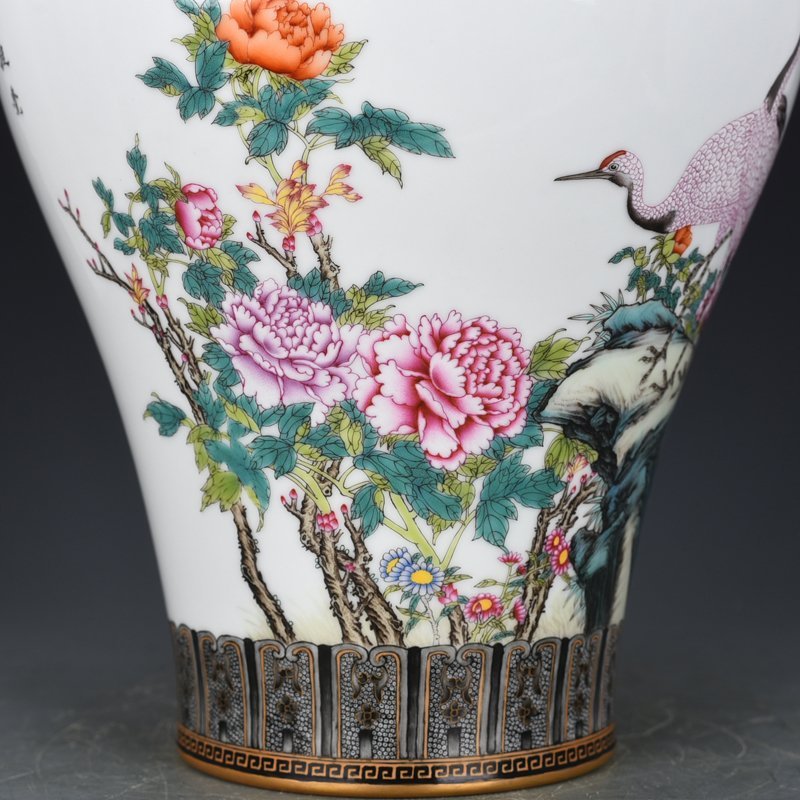 Qing Dyasnty Qianlong enamel pine and crane longevity plum vase
