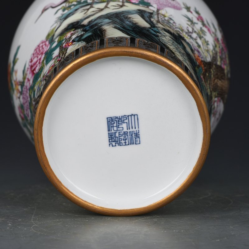 Qing Dyasnty Qianlong enamel pine and crane longevity plum vase