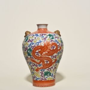 Qing Dynasty Qianlong enamel double-eared plum vase with wrapped branches and dragon pattern