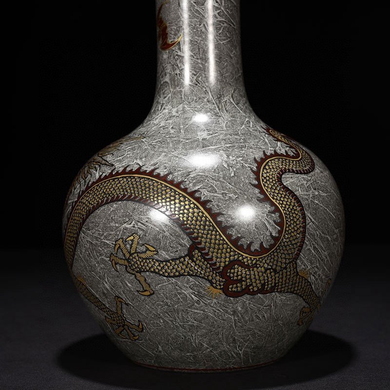 Qing Dynasty Qianlong stone pattern ink cloud and dragon pattern celestial sphere vase