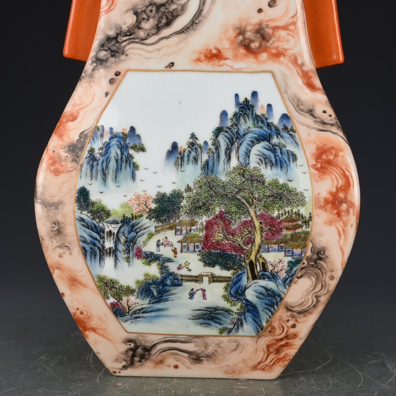 Qing Dynasty Qianlong stone pattern consecrated square vase with figures and mountains