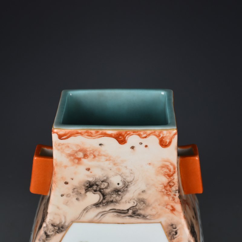 Qing Dynasty Qianlong stone pattern consecrated square vase with figures and mountains