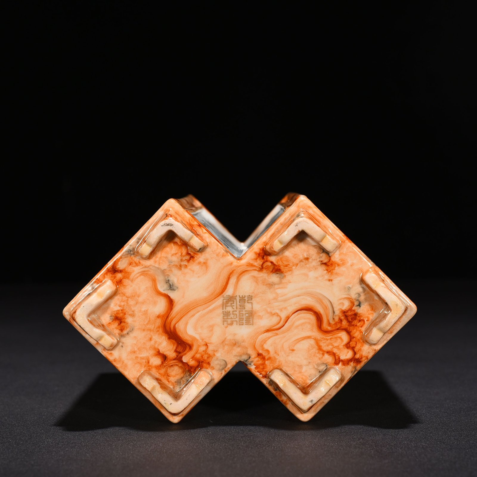 Qing Dynasty Qianlong Stone Pattern Window Ink Color Poetry Landscape Fangsheng Brush Holder