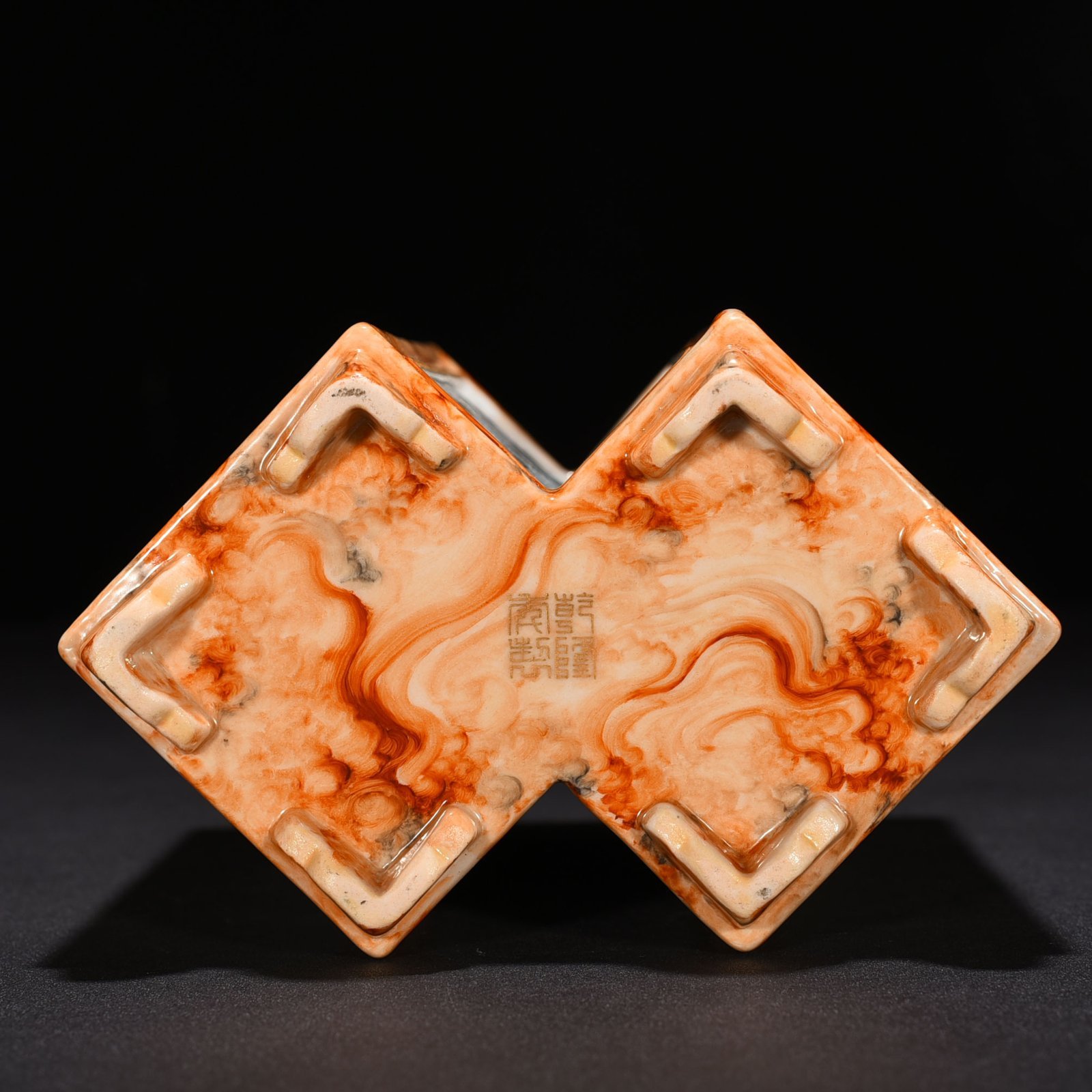 Qing Dynasty Qianlong Stone Pattern Window Ink Color Poetry Landscape Fangsheng Brush Holder