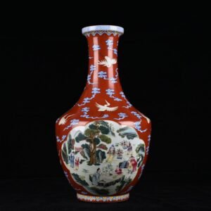 Qing Dynasty Qianlong alum consecrated pastel character dish bottle