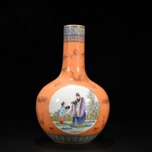 Qing Dynasty Qianlong alum red celestial vase