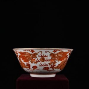 Qing Dynasty Qianlong Aluminum Red Painted Gold Double Dragon Playing Pearl Pattern Bowl