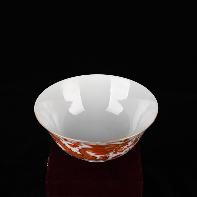 Qing Dynasty Qianlong Aluminum Red Painted Gold Double Dragon Playing Pearl Pattern Bowl