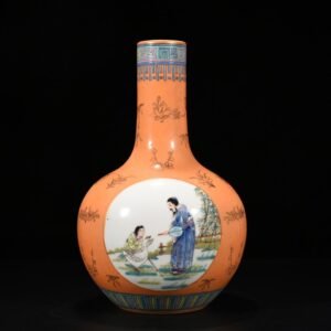 Qing Dynasty Qianlong alum red gold painted celestial sphere vase