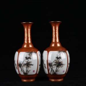 Qing Dynasty Qianlong alum red gold-consecrated ink color plum vase