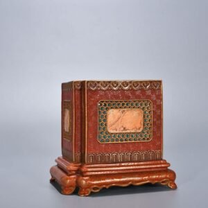 Qing Dynasty Qianlong alum red gold painted hollow Fang Sheng pen holder