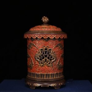 Qing Dynasty Qianlong alum red gold carved hollow smoker vase