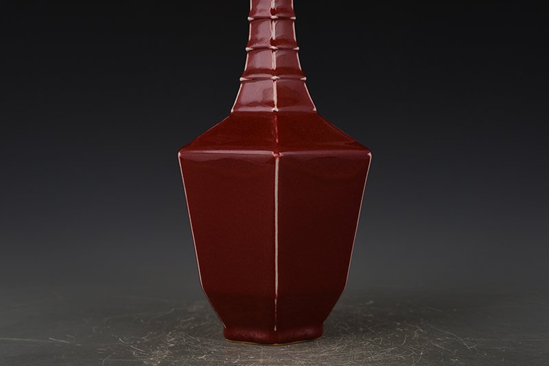 Qing Dynasty Qianlong sacrifice red glaze six-square pure bottle