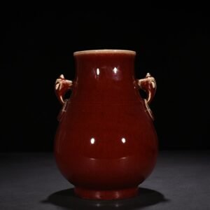 Qing Dynasty Qianlong Festival red glaze double-eared amphora