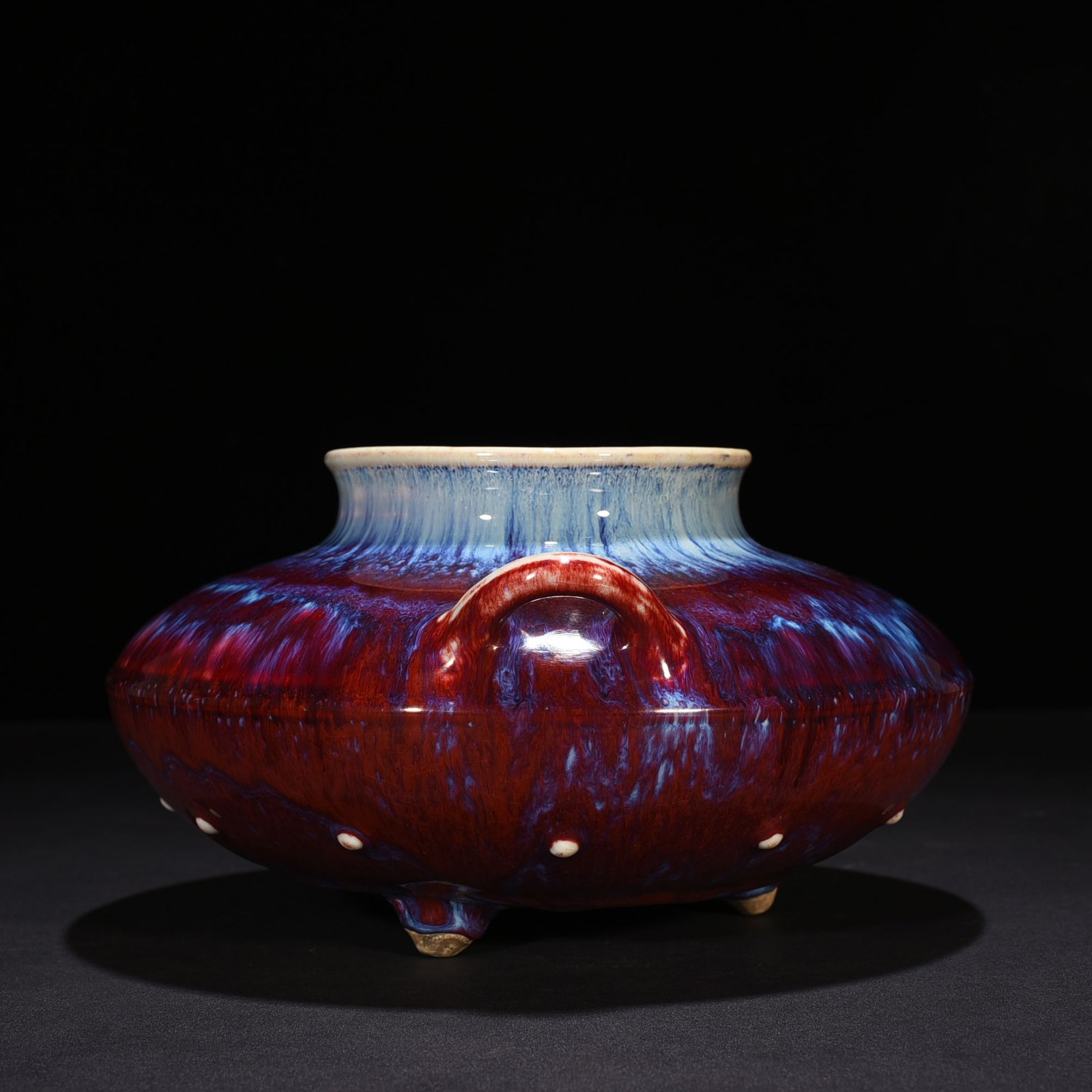 Qing Dynasty Qianlong sacrifice red glaze kiln-glazed fish basket statue