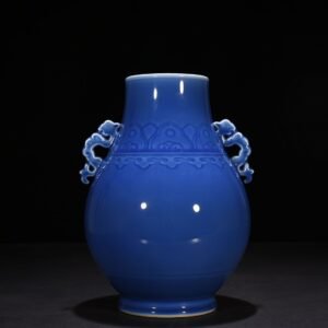 Qing Dynasty Qianlong Festival Blue Glazed Double-Eared Zun