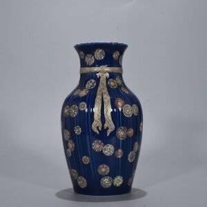 Qing Dynasty Qianlong Festival blue glaze painted with gold pastel leather ball pattern cloth bag vase