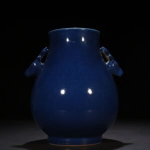 Qing Dynasty Qianlong blue-glazed deer head statue