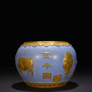 Qing Dynasty Qianlong Basket Ground Rolling Road Carving Five Oxen Painting Brush Wash
