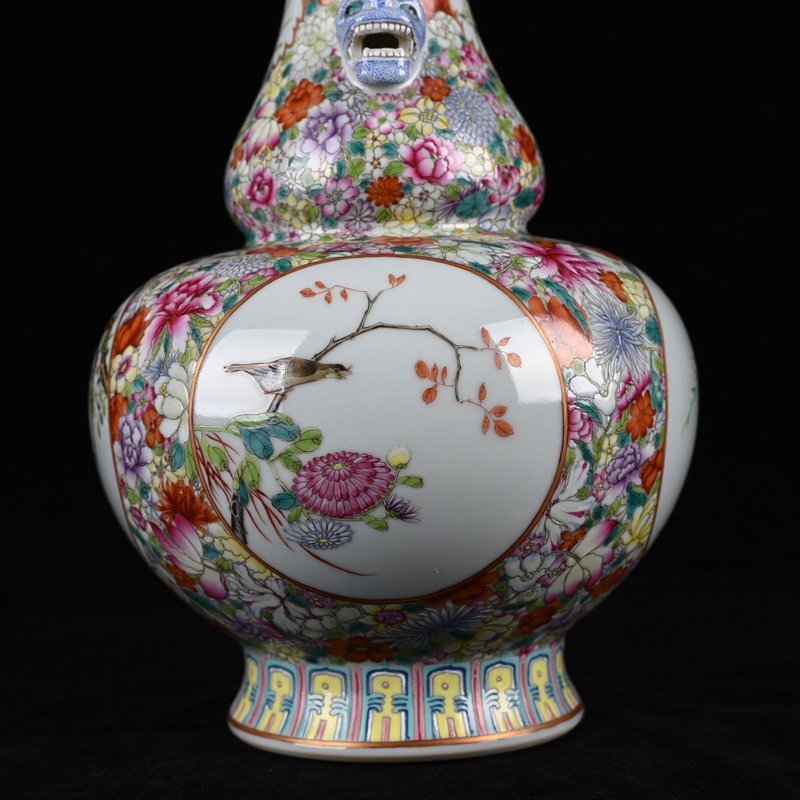 Qing Dynasty Qianlong famille rose flower and bird amphora