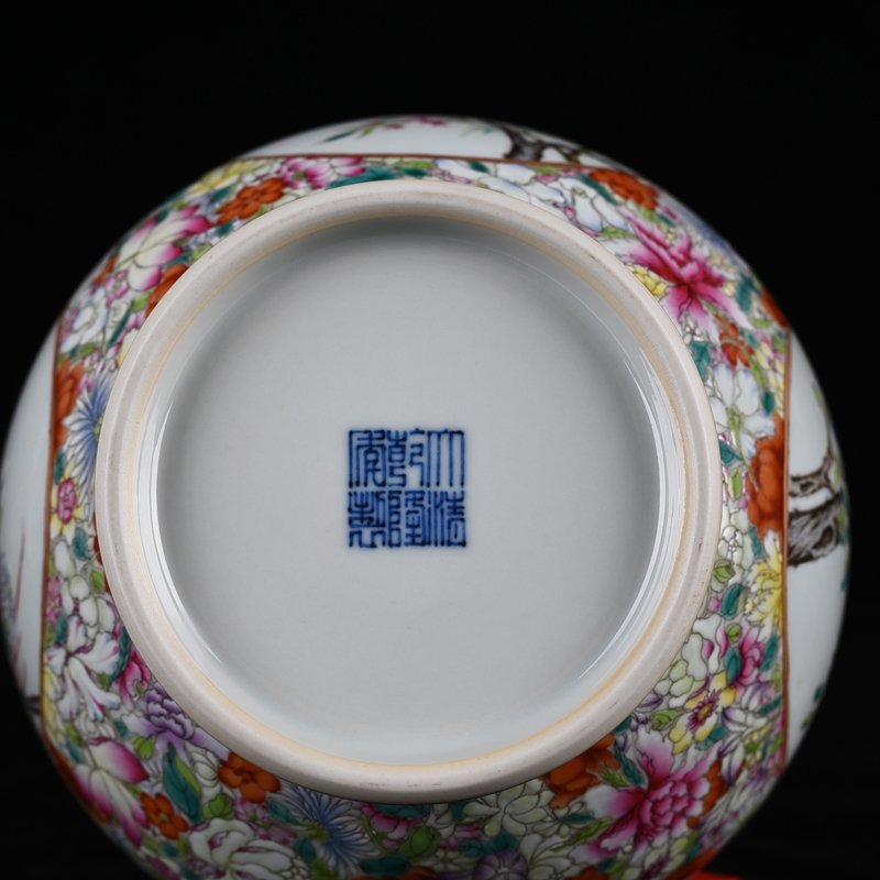 Qing Dynasty Qianlong famille rose flower and bird amphora