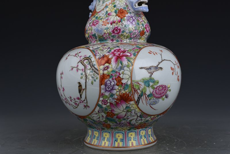 Qing Dynasty Qianlong pastel flower and bird amphora