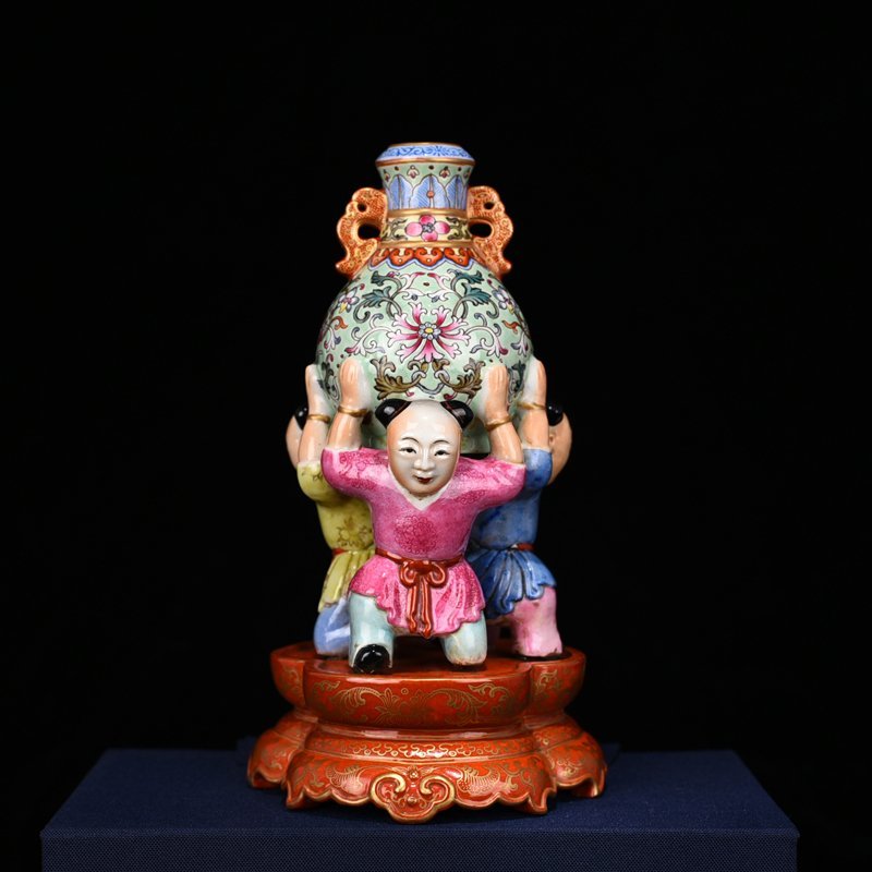 Qing Dynasty Qianlong pastel three sons longevity vase