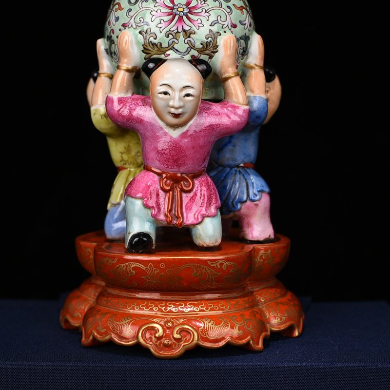 Qing Dynasty Qianlong pastel three sons longevity vase