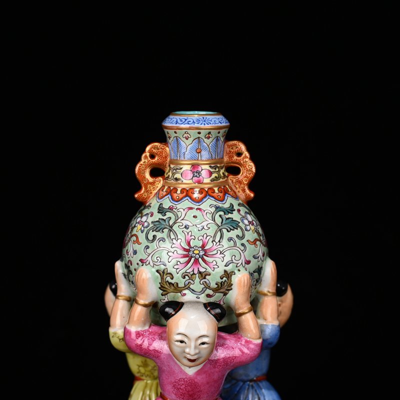 Qing Dynasty Qianlong pastel three sons longevity vase